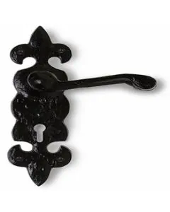 Black Antique Fleur De Lys Lever on Backplate Handles including Lock and 3 Hinges