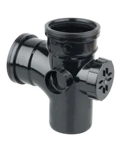 Black Soil Single Access Branch 90 Degree Single socket with 2 x Boss Upstands 110mm