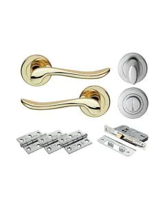 Verdun Lever On Rose Bathroom Door Pack - Polished Brass