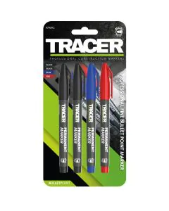 Tracer Pack Of 4 x Permanent Markers - Black, Red, Blue