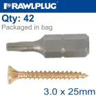 Rawlplug Chipboard Screw 3mm x 25mm 42pcs - Yellow
